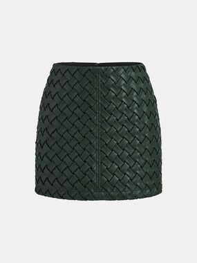 Commense Faux Leather Woven Mini Skirt Dark Green Size XS NWT